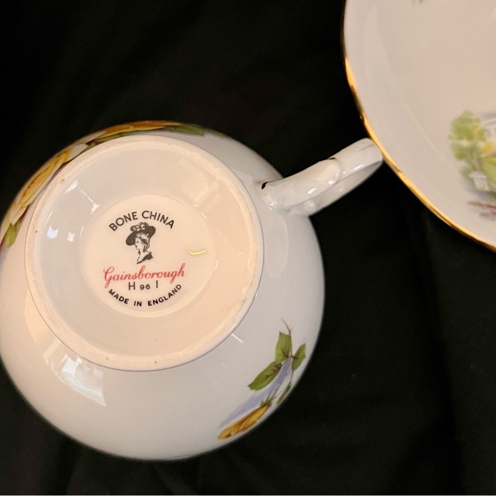 VTG Gainsborough England Fine Bone China Yellow Rose Teacup & Saucer Set Gilded - Picture 6 of 17